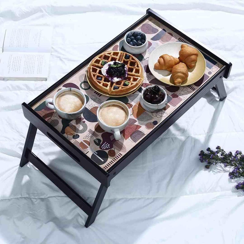 Wonderchef Casablanca Wooden Bed Tray | | Abstract Pattern | 14 x 22 x 11 inch | Foldable | Home Décor, Gifting | Table Tray for Breakfast, Study Table, Work from Home, - Image 1