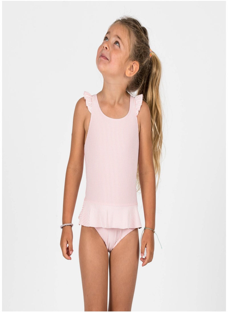 NABAIJI NABAIJI by DECATHLON, Baby/Girls' 1-Piece Skirt Swimsuit Soft & Stretchable Pink White Stripe  - Image 1