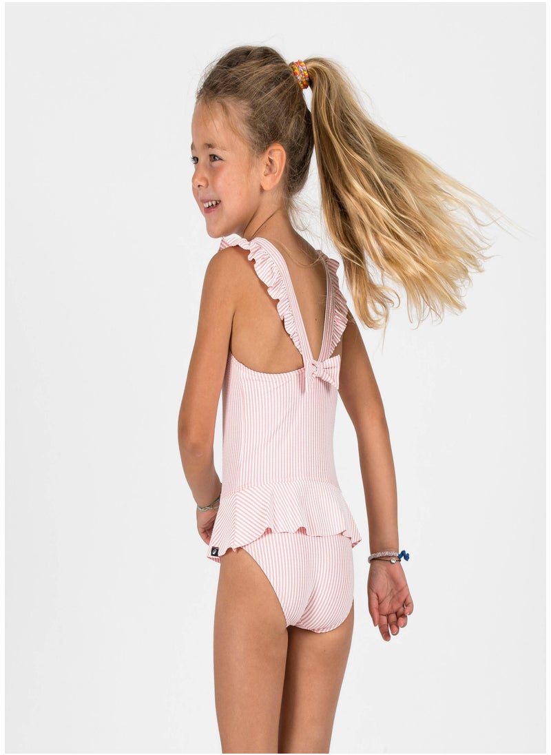 NABAIJI NABAIJI by DECATHLON, Baby/Girls' 1-Piece Skirt Swimsuit Soft & Stretchable Pink White Stripe  - Image 2