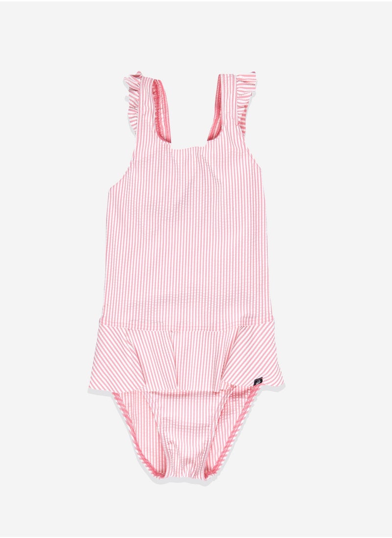 NABAIJI NABAIJI by DECATHLON, Baby/Girls' 1-Piece Skirt Swimsuit Soft & Stretchable Pink White Stripe  - Image 3