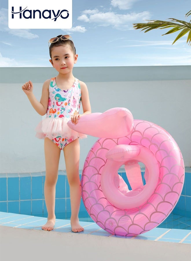 Hanayo Swimming Ring Baby Float Mermaid Inflatable Baby Float with Seat for Kids Swimming Practice Swimming Ring for Infants & Toddlers(Pink) - Image 1