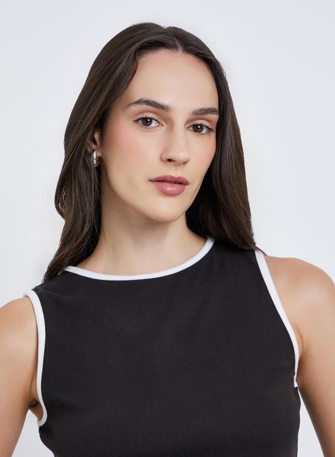 Styli Women Black Contrast Binding Fitted Tank - Image 4