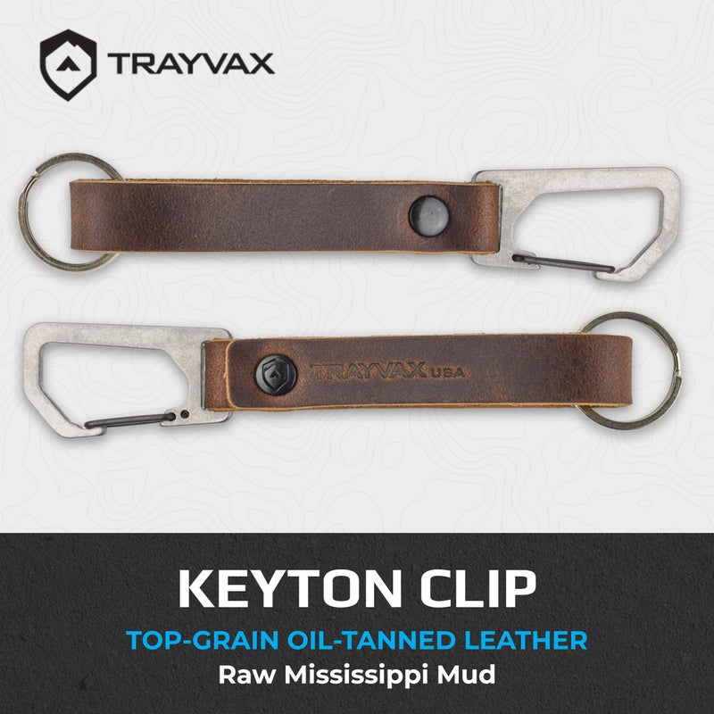 Trayvax Keyton Leather Keychain, Quick Release Carabiner Clip Key Chain for Men and Women, Stainless Steel, Raw Mississippi Mud - Image 2