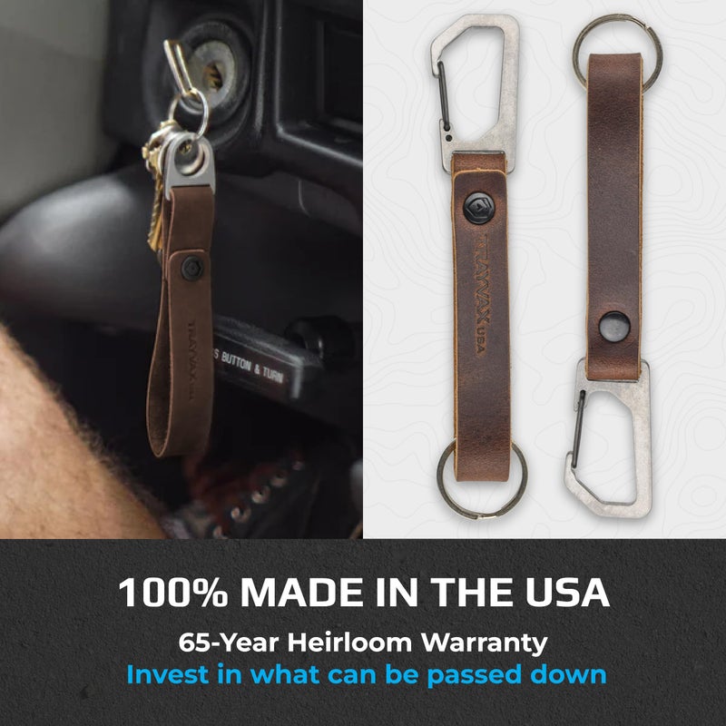 Trayvax Keyton Leather Keychain, Quick Release Carabiner Clip Key Chain for Men and Women, Stainless Steel, Raw Mississippi Mud - Image 3