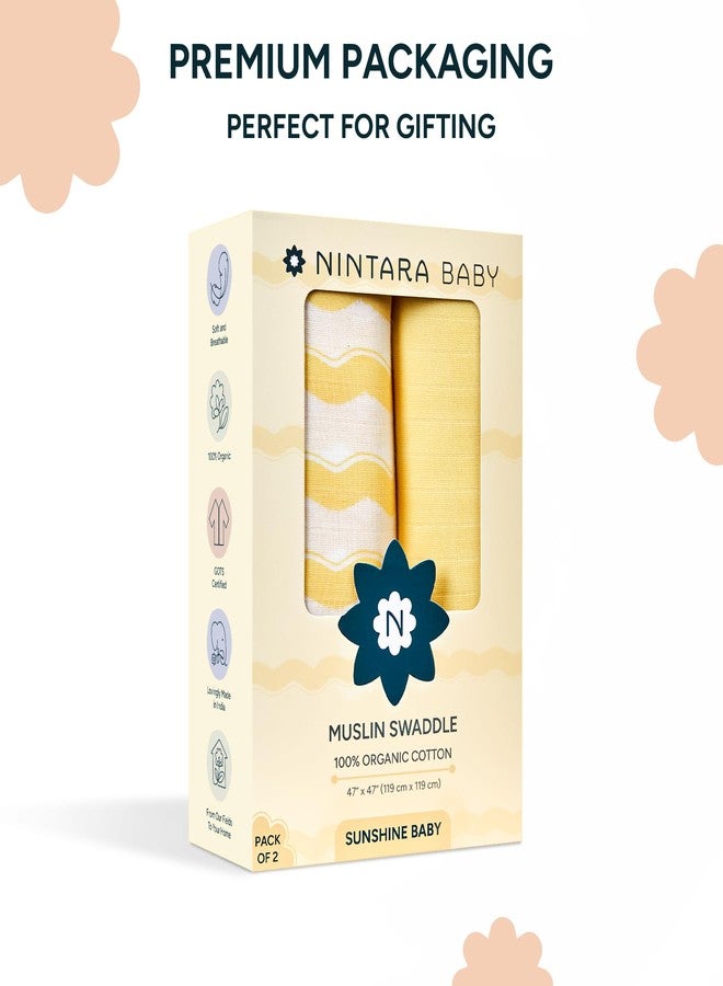 NINTARABABY Extra-Large Swaddles - 100% Organic Premium Muslin Cotton, 47" x 47" (119 cm x 119 cm), Ultra-Soft, Breathable & Lightweight, Gifts for Newborns, Pack of 2 - Image 5