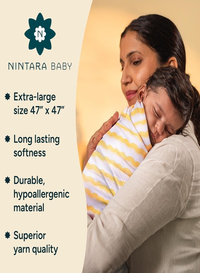 NINTARABABY Extra-Large Swaddles - 100% Organic Premium Muslin Cotton, 47" x 47" (119 cm x 119 cm), Ultra-Soft, Breathable & Lightweight, Gifts for Newborns, Pack of 2 - Image 3