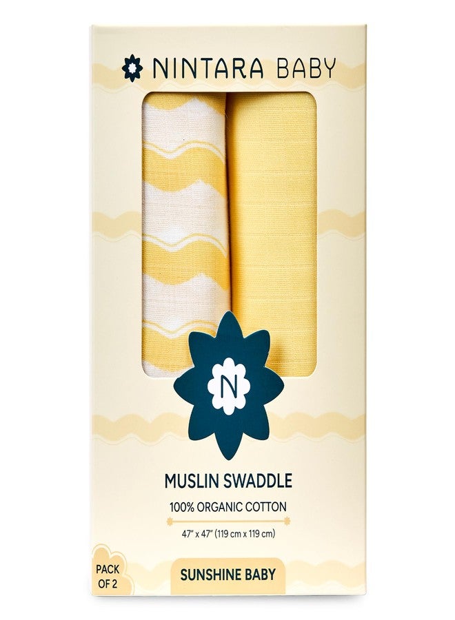 NINTARABABY Extra-Large Swaddles - 100% Organic Premium Muslin Cotton, 47" x 47" (119 cm x 119 cm), Ultra-Soft, Breathable & Lightweight, Gifts for Newborns, Pack of 2 - Image 1