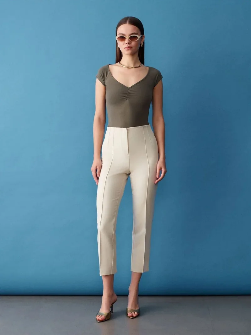 ديلفين DILVIN High-Waist Slim-Fit Straight-Leg Trousers