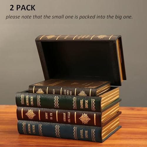 MIATTCLD Decorative Vintage Book Box Wooden Antique Storage Box, 2 Pack Invisible Faux Books Fake Book Decorations for DIY Crafts Trinket Storage Home Bookshelf Cafe Hotel - Image 5