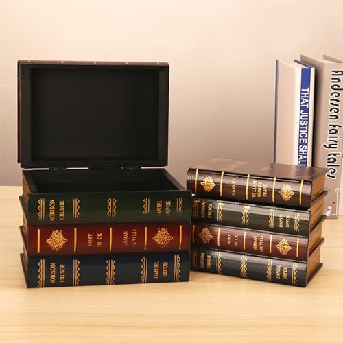 MIATTCLD Decorative Vintage Book Box Wooden Antique Storage Box, 2 Pack Invisible Faux Books Fake Book Decorations for DIY Crafts Trinket Storage Home Bookshelf Cafe Hotel - Image 2