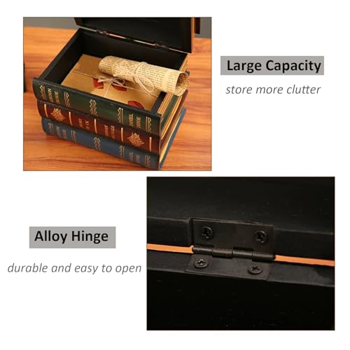 MIATTCLD Decorative Vintage Book Box Wooden Antique Storage Box, 2 Pack Invisible Faux Books Fake Book Decorations for DIY Crafts Trinket Storage Home Bookshelf Cafe Hotel - Image 4
