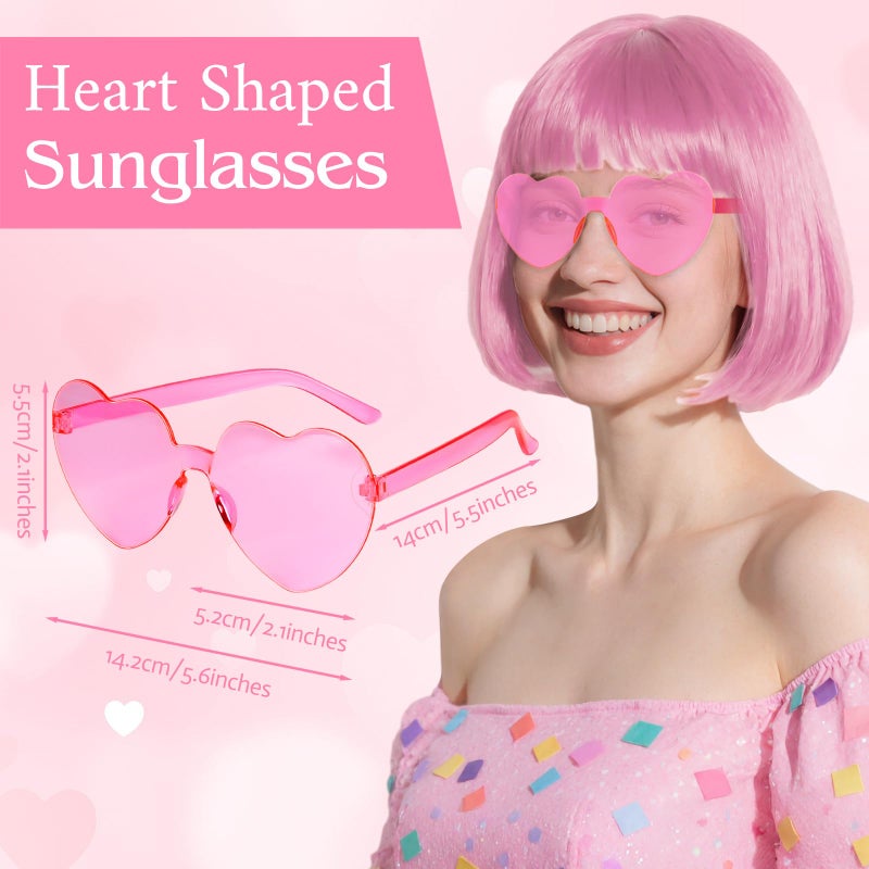 PLULON Pink Bob Wig with Heart Sunglasses and Hair Cap, Colorful Short Bob Wigs Synthetic Party Wigs Funny Cosplay Hairpieces for Women Men Daily Bachelorette Halloween Costume Party Decorations - Image 5
