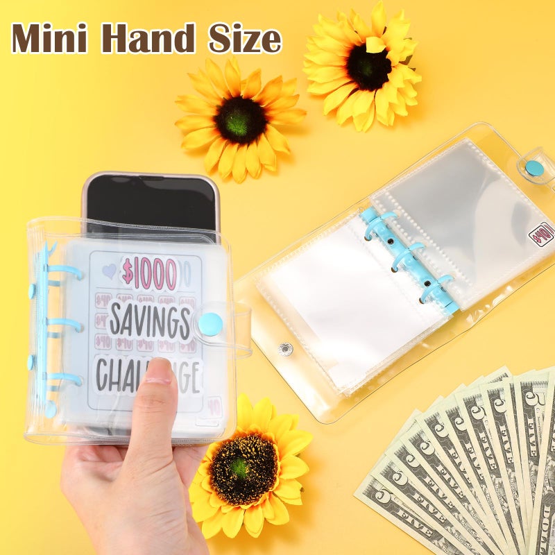 Jetec 1 Pcs 1000 Mini Money Saving Binder Money Saving Challenge Book with Envelopes for Budgeting Cash Planner School Class Christmas Prize Gift (Blue) - Image 4