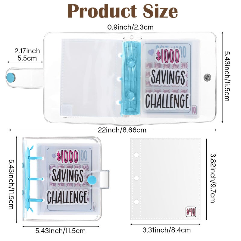 Jetec 1 Pcs 1000 Mini Money Saving Binder Money Saving Challenge Book with Envelopes for Budgeting Cash Planner School Class Christmas Prize Gift (Blue) - Image 3