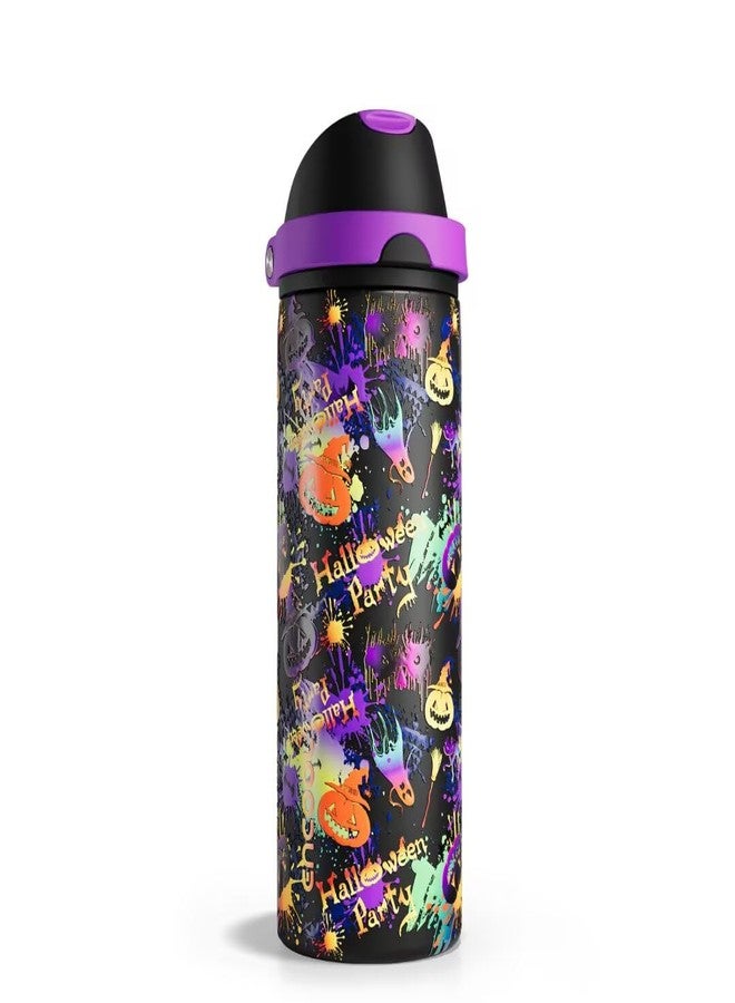 ENCOOL Halloween Insulated Water Bottle with Straw - Stainless Steel Water Bottle with Push Button Lid, Leak-Proof BPA-Free, Keeps Cold for 24 Hours for Halloween gifts, Party (24 oz, Ghost Party) - Image 1