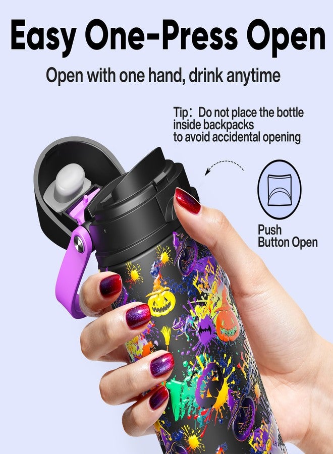 ENCOOL Halloween Insulated Water Bottle with Straw - Stainless Steel Water Bottle with Push Button Lid, Leak-Proof BPA-Free, Keeps Cold for 24 Hours for Halloween gifts, Party (24 oz, Ghost Party) - Image 4