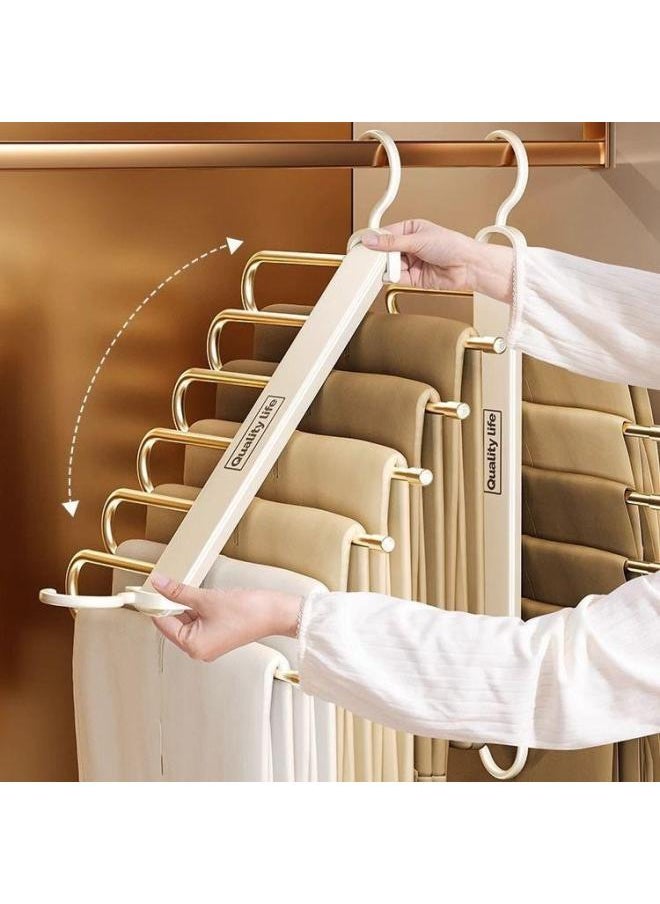 Generic - Household Folding Pants Rack Special Multi-layer Multi-functional Pants Storage Artifact Pants Clip Hanger Trousers Seamless Anti-slip Hanger-Color:Sky Cloud Gray✅Hanging Horizontally And Vertically/one For Six/foldable To Save Space - Image 1
