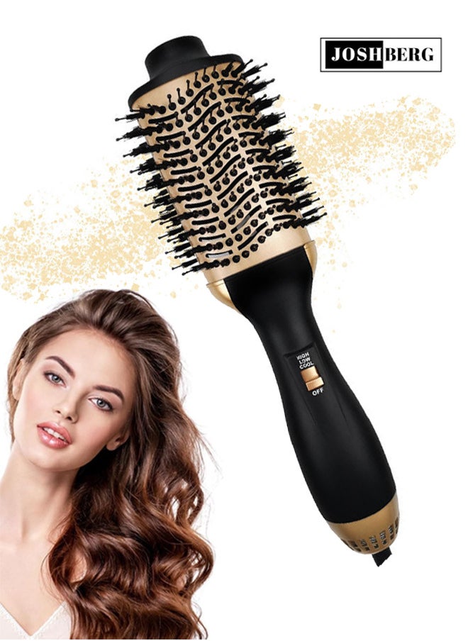 Joshberg Hair Dryer Brush,3 in 1 Blow Dryer Brush and Volumizer for Drying,Straightening,Curling,Volumizing Hair,Hair Dryer and Styler,Hot Air Brush Straightener Brush for All Hair Types 1000W,Black/Golden  - Image 1