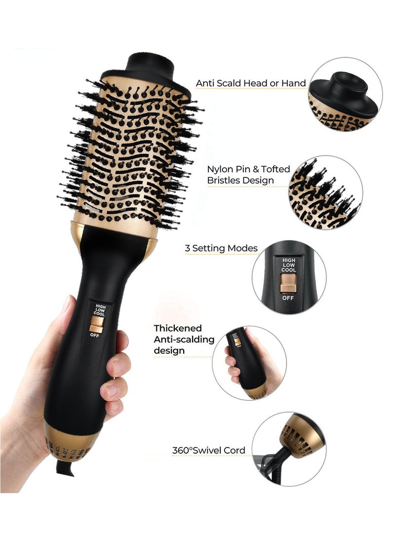 Joshberg Hair Dryer Brush,3 in 1 Blow Dryer Brush and Volumizer for Drying,Straightening,Curling,Volumizing Hair,Hair Dryer and Styler,Hot Air Brush Straightener Brush for All Hair Types 1000W,Black/Golden  - Image 2