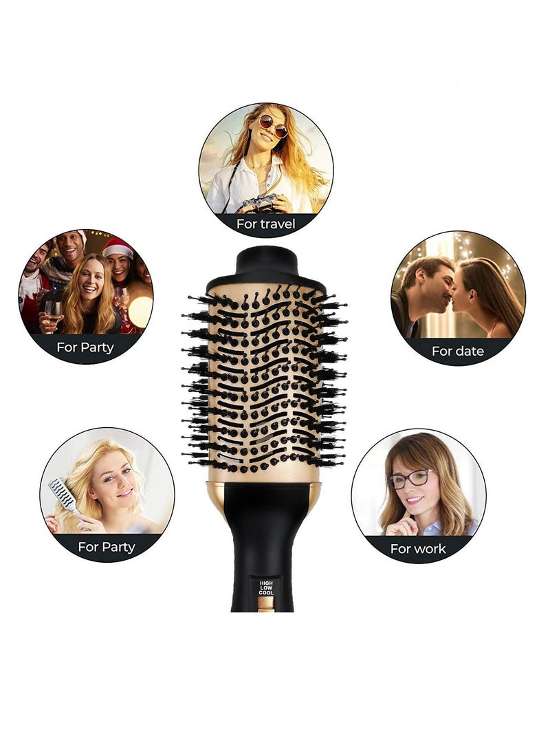 Joshberg Hair Dryer Brush,3 in 1 Blow Dryer Brush and Volumizer for Drying,Straightening,Curling,Volumizing Hair,Hair Dryer and Styler,Hot Air Brush Straightener Brush for All Hair Types 1000W,Black/Golden  - Image 5