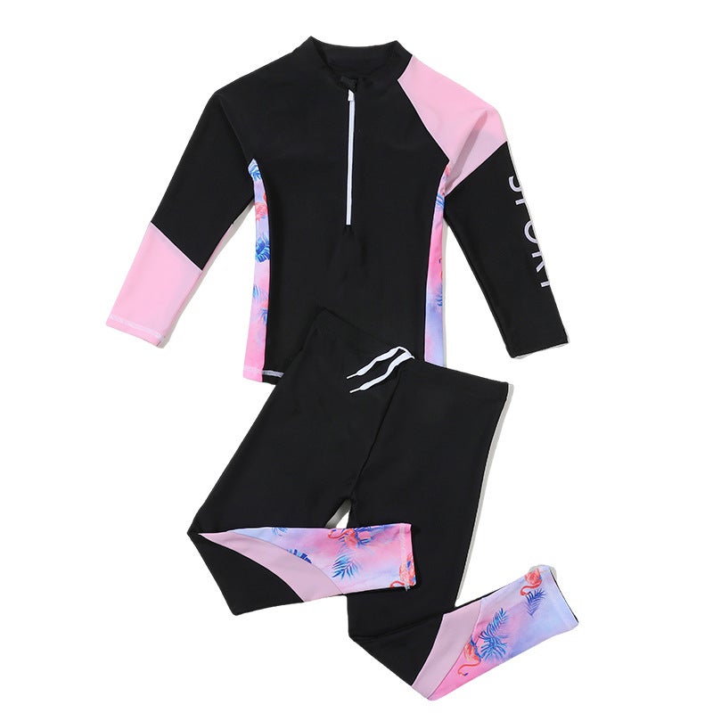Generic Girls Long Sleeve Swimsuit UV Protection Black 