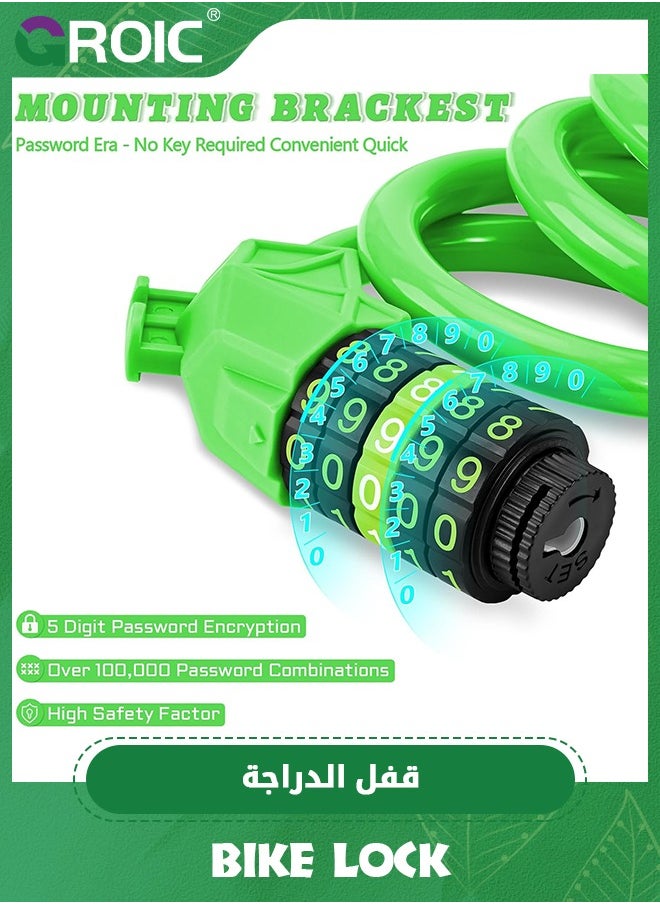 GROIC - Bike Lock, Bike Cable Lock, Bike Locks Cable 3.6 Feet, High Security 5 Digit Resettable Combination Coiling Bicycle Lock, Heavy Duty Anti Theft Cable Locks with Mounting Bracket - Image 1