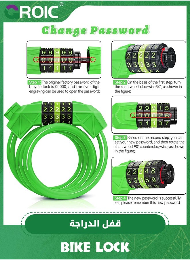 GROIC - Bike Lock, Bike Cable Lock, Bike Locks Cable 3.6 Feet, High Security 5 Digit Resettable Combination Coiling Bicycle Lock, Heavy Duty Anti Theft Cable Locks with Mounting Bracket - Image 1