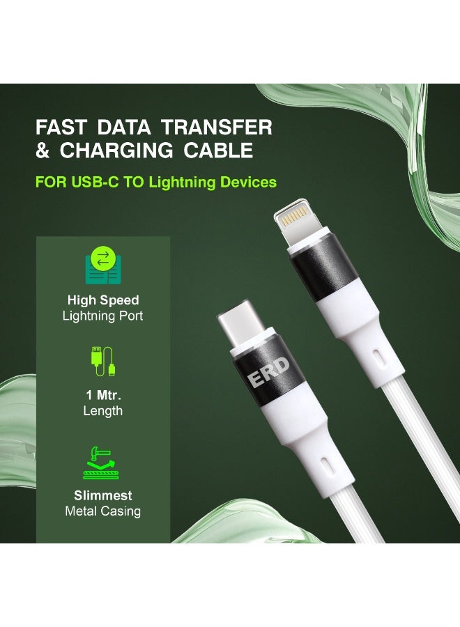 ERD كابل شحن معدني USB-C إلى Lightning من ERD UCE-615 بريميوم [1 متر] | شحن سريع 25 واط ومزامنة بيانات عالية السرعة | موصلات ألومنيوم معدنية فائقة التحمل مع عمر افتراضي يزيد عن 15,000 انحناءة | متوافق مع iPhone و iPad و AirPods - Image 1