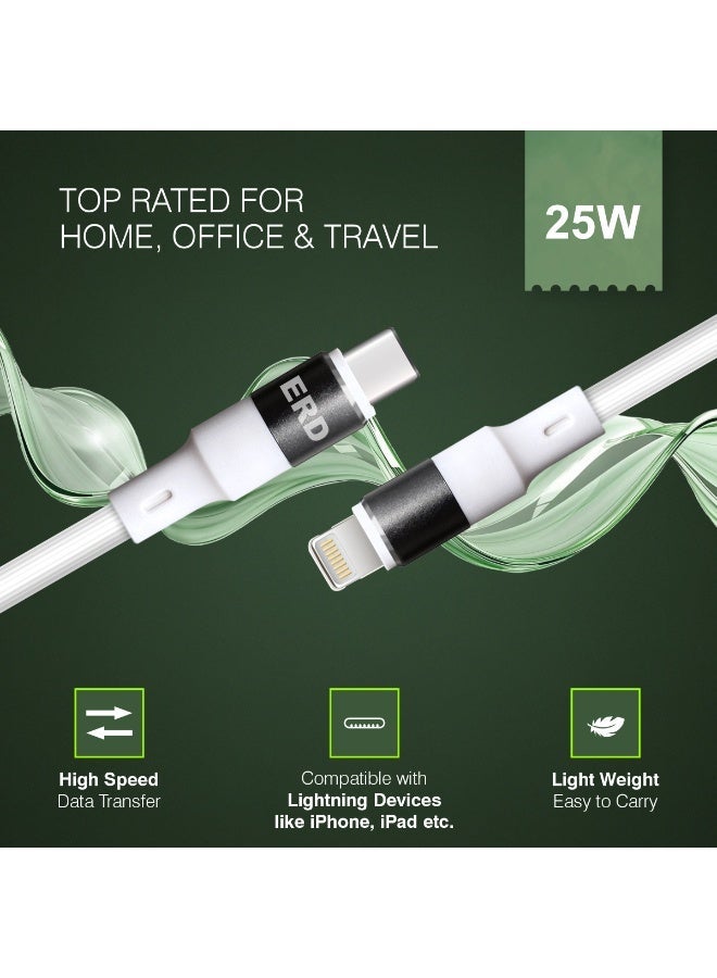 ERD كابل شحن معدني USB-C إلى Lightning من ERD UCE-615 بريميوم [1 متر] | شحن سريع 25 واط ومزامنة بيانات عالية السرعة | موصلات ألومنيوم معدنية فائقة التحمل مع عمر افتراضي يزيد عن 15,000 انحناءة | متوافق مع iPhone و iPad و AirPods - Image 5