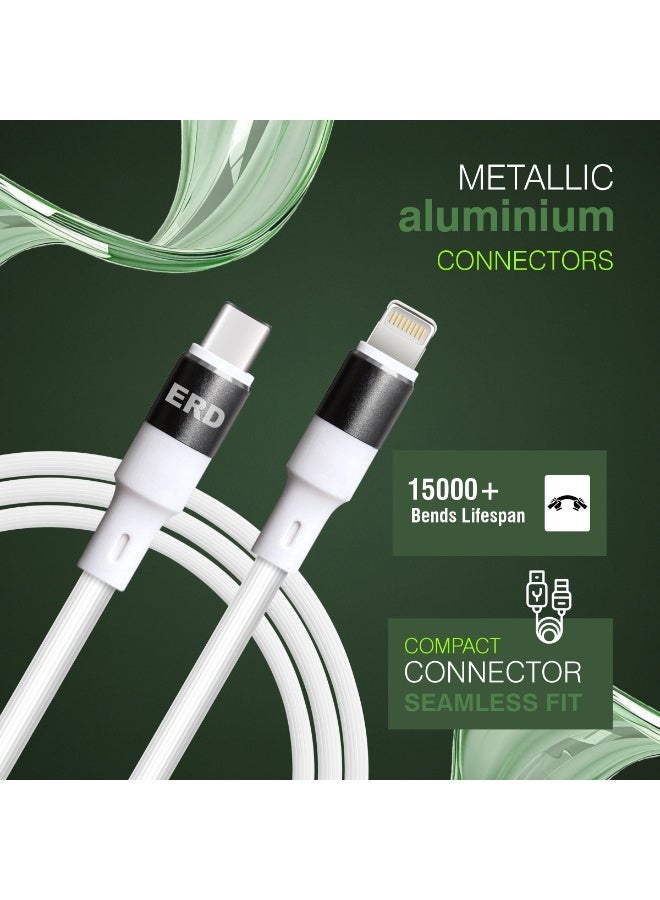 ERD كابل شحن معدني USB-C إلى Lightning من ERD UCE-615 بريميوم [1 متر] | شحن سريع 25 واط ومزامنة بيانات عالية السرعة | موصلات ألومنيوم معدنية فائقة التحمل مع عمر افتراضي يزيد عن 15,000 انحناءة | متوافق مع iPhone و iPad و AirPods - Image 3