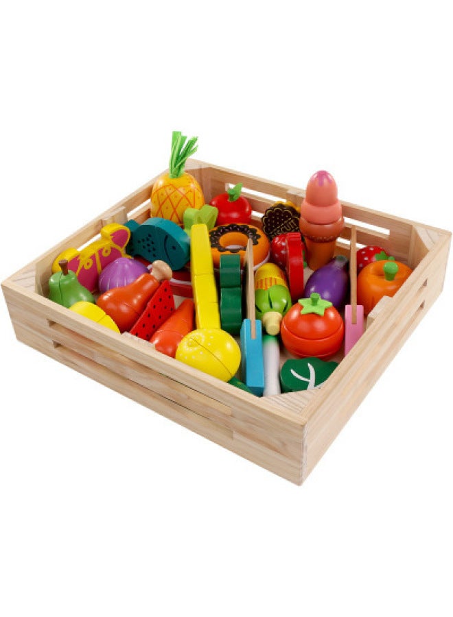 Wooden Children's Educational Early Education Play House Toy Simulation Fruit Cutting And Watching Vegetables Cutting And Playing House Kitchen-Color:30-piece Tray Cut And See  - Image 1