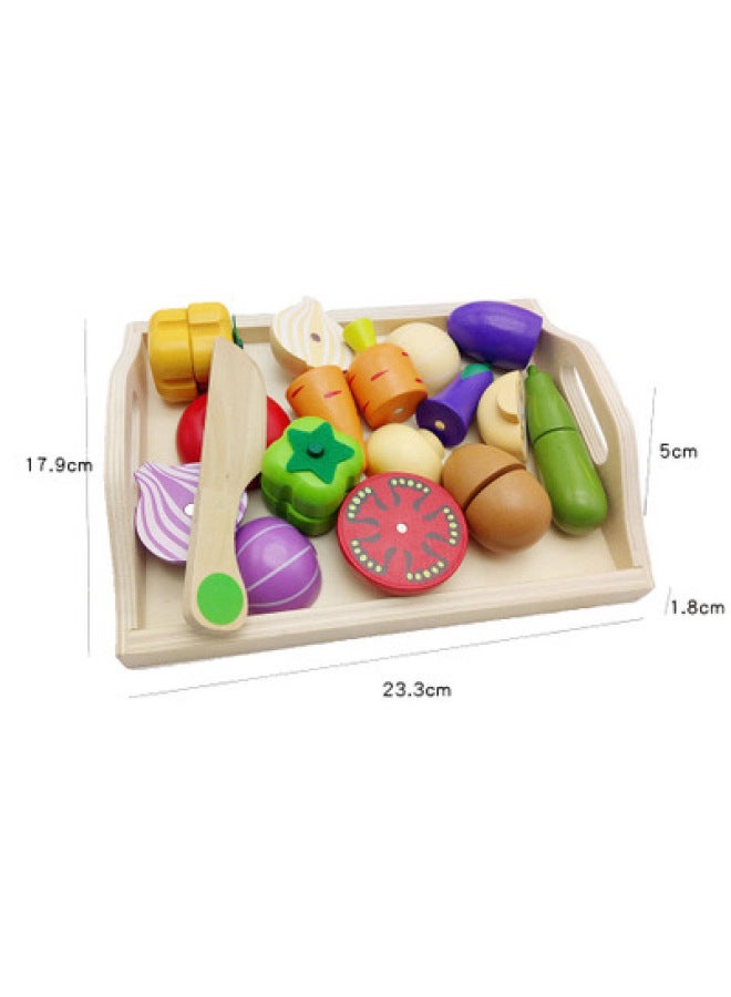 Wooden Children's Educational Early Education Play House Toy Simulation Fruit Cutting And Watching Vegetables Cutting And Playing House Kitchen-Color:30-piece Tray Cut And See  - Image 5