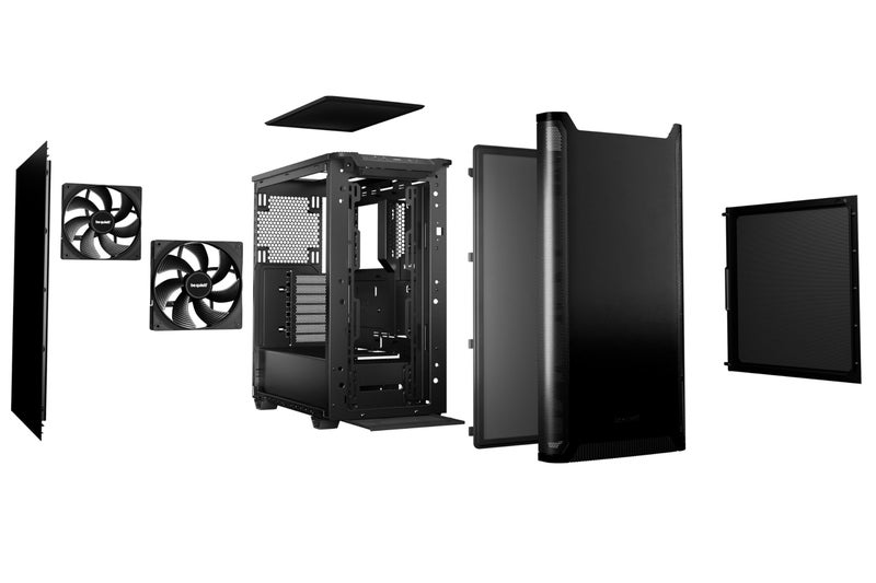 be quiet! صندوق بي كيويت! بيور بيس 501 أسود ATX | 2 مروحة بيور وينغز 3 140 مم PWM مثبتة مسبقًا | ضغط هواء محسن | صندوق كمبيوتر مدمج | تركيب GPU عمودي | USB 3.2 جين 2 نوع C | BG073 - Image 4