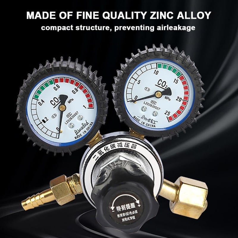Zinc Alloy CO2 Pressure Reducer with Clear Dual Gauge and Integrated Safety Relief Valve - Carbon Dioxide Regulator for Industrial Gas Control - Threaded Interface and Adjustable - Image 5