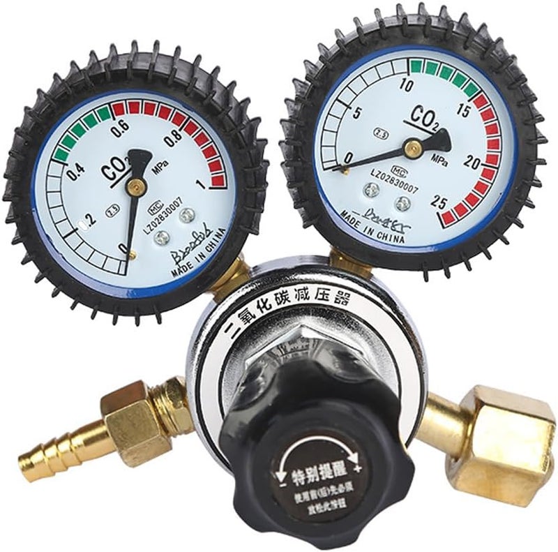 Zinc Alloy CO2 Pressure Reducer with Clear Dual Gauge and Integrated Safety Relief Valve - Carbon Dioxide Regulator for Industrial Gas Control - Threaded Interface and Adjustable - Image 1