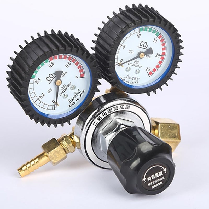 Zinc Alloy CO2 Pressure Reducer with Clear Dual Gauge and Integrated Safety Relief Valve - Carbon Dioxide Regulator for Industrial Gas Control - Threaded Interface and Adjustable - Image 2