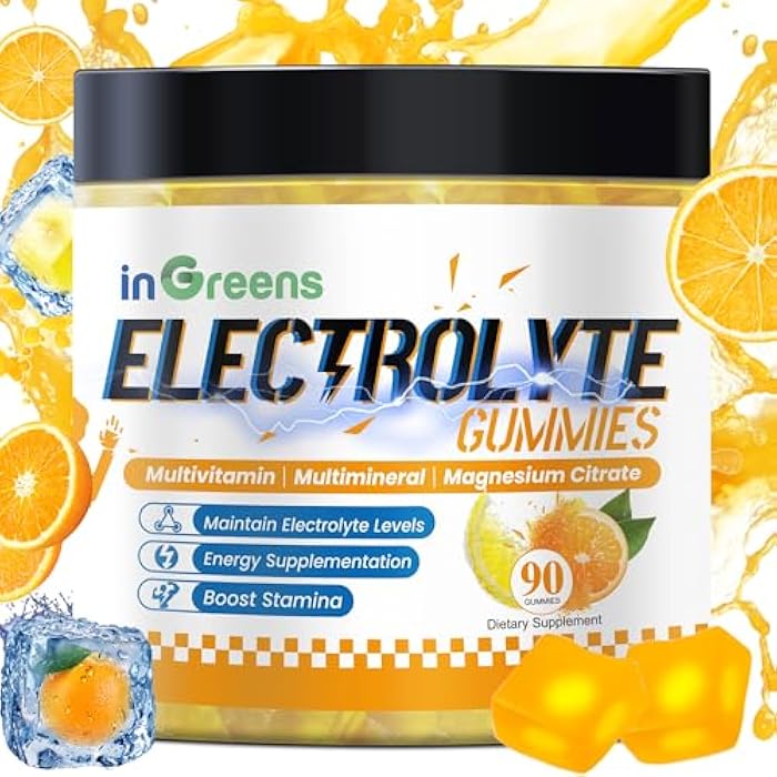 inGreens Natural Electrolyte Gummies with 6 Essential Electrolytes & Vitamins, Magnesium Citrate, Sugar Free Hydration Chews, Orange Lemon Flavor, Made in USA, 90 Gummies - Image 1