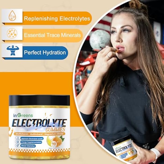 inGreens Natural Electrolyte Gummies with 6 Essential Electrolytes & Vitamins, Magnesium Citrate, Sugar Free Hydration Chews, Orange Lemon Flavor, Made in USA, 90 Gummies - Image 5