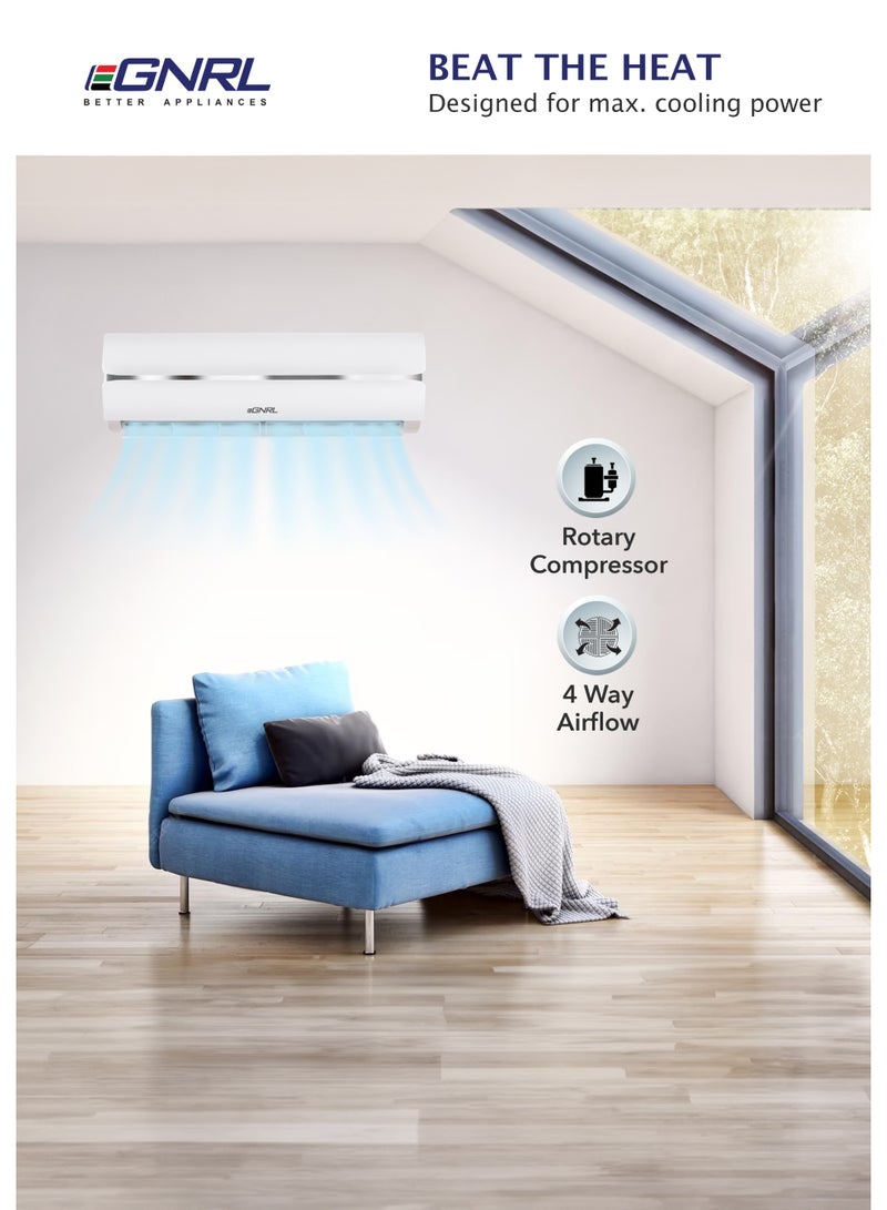 EGNRL 2.5 Ton T3 Rotary Split AC R410a, EG30T3N, 2025 New Model | Cool Only, Gold Fin, Auto Restart & 4-Way Airflow, | Remote Included, White - Free 5 Year Compressor Warranty 2550W EG30T3N White 2550 W EG30T3N White - Image 2