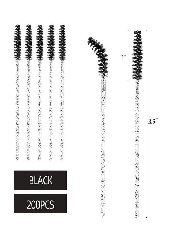 Tbestmax 200 Pcs Disposable Eyelash Brushes Crystal Mascara Wands for Eye Lashes Extension Eyebrow and Makeup, Black - Image 2