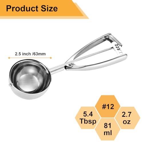 Fayomir Large Cookie Scoop 5.4 Tablespoon, Size #12 Cookie Dough Scoop, 2.7 OZ Cookie Scoops for Baking, Selected 18/8 Stainless Steel, for Making Cookies, Cupcake, Muffin, Melon Ball, Ice Cream - Image 2