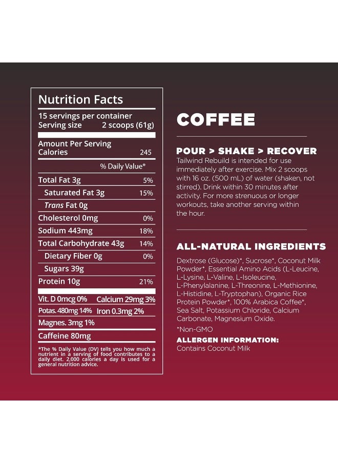 Tailwind Nutrition Recovery Mix, Complete Protein, Carbohydrates, And Electrolytes Powder Drink Mix For Post-Workout, Free Of Gluten, Soy, And Dairy, Vegan, 15 Servings, Coffee  - Image 5