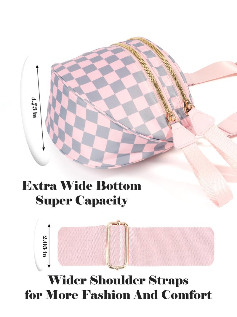 MEISEY Black and White Checkered Crossbody Bag Bum Bag for Women,Spacious Checkered Purse Fanny Packs Belt Bag (Light Pink Gray Checkered) - Image 4