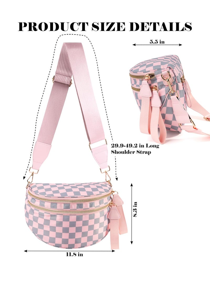MEISEY Black and White Checkered Crossbody Bag Bum Bag for Women,Spacious Checkered Purse Fanny Packs Belt Bag (Light Pink Gray Checkered) - Image 2