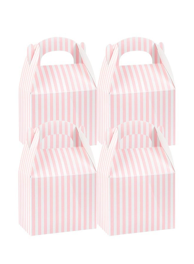 Restaurantware Bio Tek 6 x 3.5 x 3.5 Inch Gable Boxes For Party Favors, 100 Attractive Gift Boxes - Striped Design, With Built-In Handle, Pink And White Paper Barn Boxes, Disposable, For Parties - Image 1