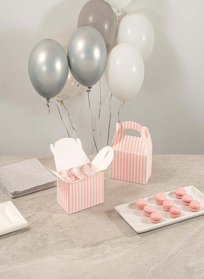 Restaurantware Bio Tek 6 x 3.5 x 3.5 Inch Gable Boxes For Party Favors, 100 Attractive Gift Boxes - Striped Design, With Built-In Handle, Pink And White Paper Barn Boxes, Disposable, For Parties - Image 3