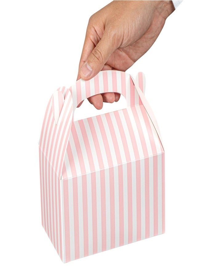 Restaurantware Bio Tek 6 x 3.5 x 3.5 Inch Gable Boxes For Party Favors, 100 Attractive Gift Boxes - Striped Design, With Built-In Handle, Pink And White Paper Barn Boxes, Disposable, For Parties - Image 5