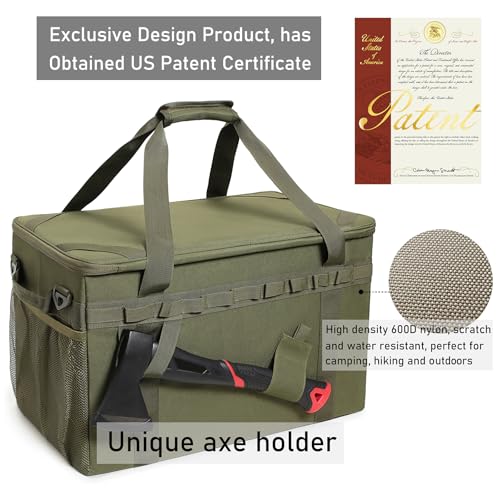 Lemubeane Tactical Camping Storage Bag Utility Tote Bag Camping Kitchen Organizer with Axe Holder Shoulder Strap OD Green Medium 38L - Image 3