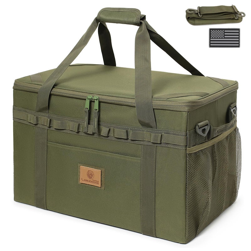 Lemubeane Tactical Camping Storage Bag Utility Tote Bag Camping Kitchen Organizer with Axe Holder Shoulder Strap OD Green Medium 38L - Image 2