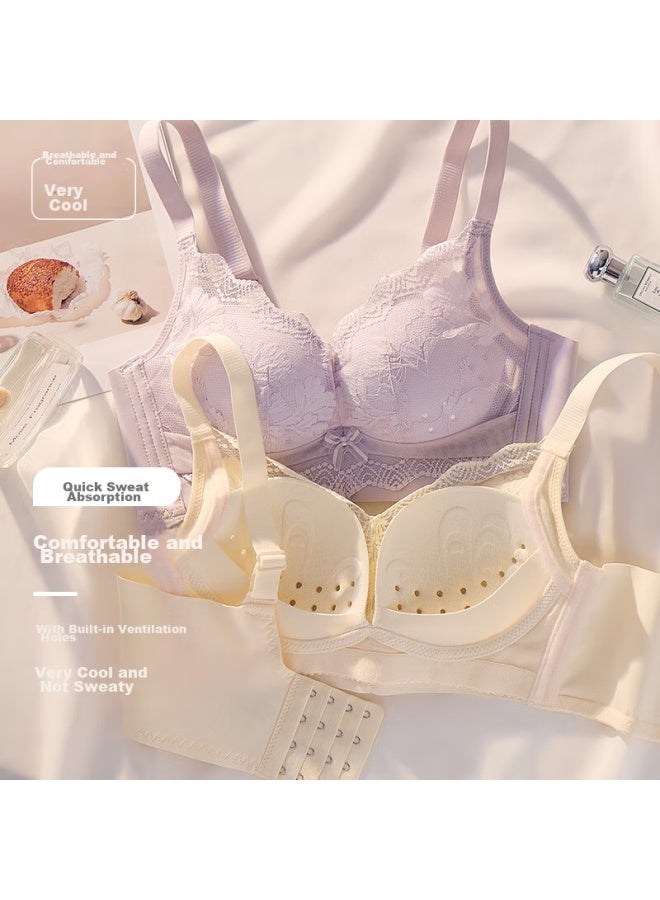 Nanjiren Nanjiren Lace Hollow Cup Summer Breathable Bra Women's Large Chest Small Chest Gathered Steel-free Side Breast Bra  - Image 4